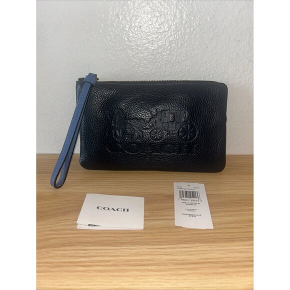 Coach Bag Vintage Midnight Navy Blue Wristlet Horse Carriage Leather Handbag NEW - Picture 3 of 7